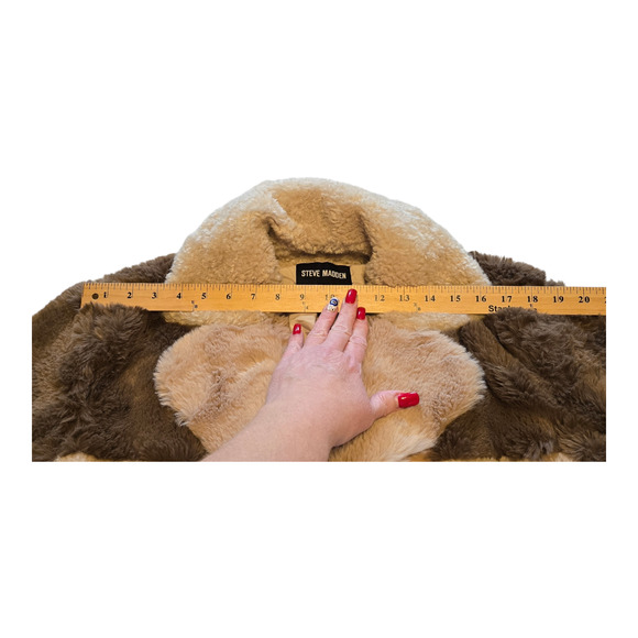 Steve Madden Coat Womens XS Willow Sherpa Faux Fur Color Block Mixed Media Warm - Picture 7 of 12